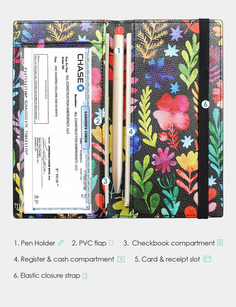 7"x3.5" Flower Vegan Leather Checkbook Cover