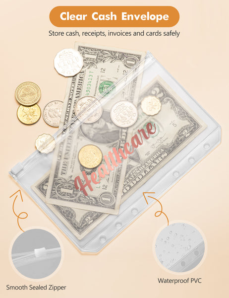 A6 Budget Binder for Money Saving Binder 8 Cash Pockets (Leopard)