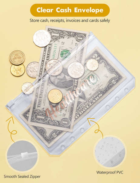 A6 Budget Binder for Money Saving Binder 8 Cash Pockets (Black Sunflower)