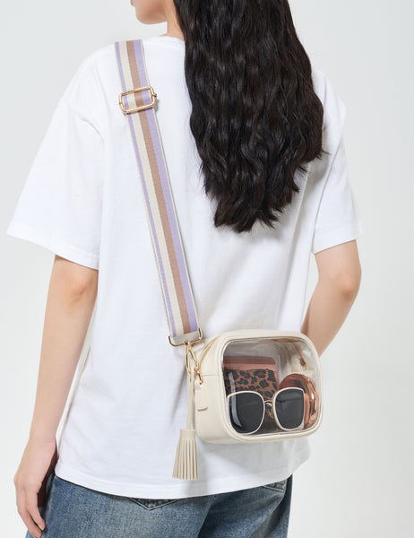 Clear Crossbody Bag with Adjustable Shoulder Strap (White & Purple Strap)