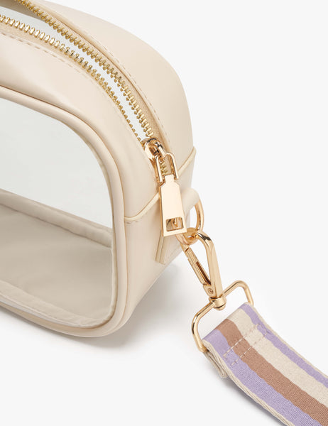 Clear Crossbody Bag with Adjustable Shoulder Strap (White & Purple Strap)