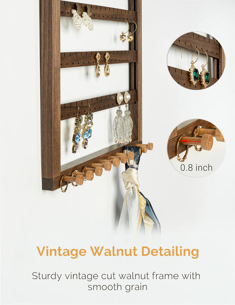 Easy Assemble Wood Earring Wall Holder (Walnut)