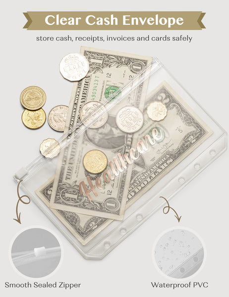 A6 Budget Binder for Money Saving Binder 8 Cash Pockets (Marble Black & Gold)