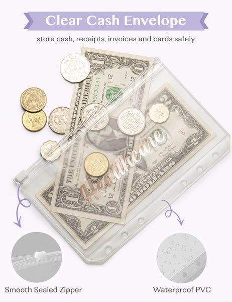 A6 Budget Binder for Money Saving Binder 10 Cash Pockets (Light Purple)