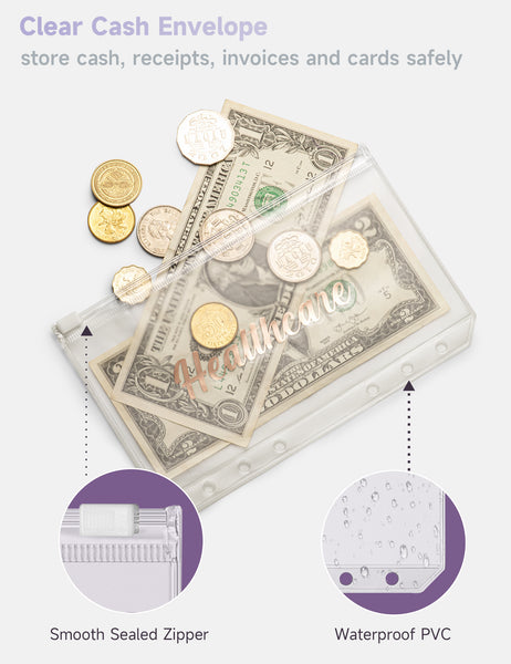 A6 Budget Binder for Money Saving Binder 10 Cash Pockets (Dark Purple)