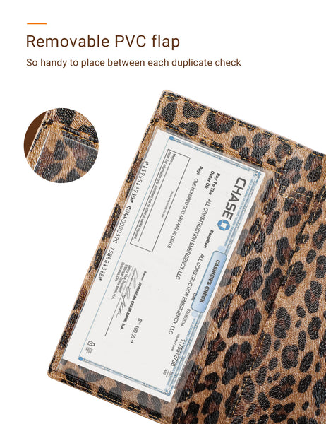 7"x3.5" Dark Leopard Vegan Leather Checkbook Cover