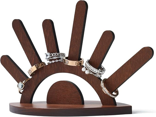 Evil Eye Ring Display Wood Ring Stand（Brown Wood）