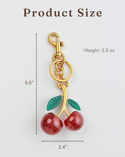 Cherry & Handmade Bow Bag Charms（Red&Gold)