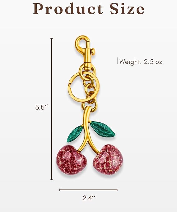 Cherry & Handmade Bow Bag Charms（Pink&Gold)