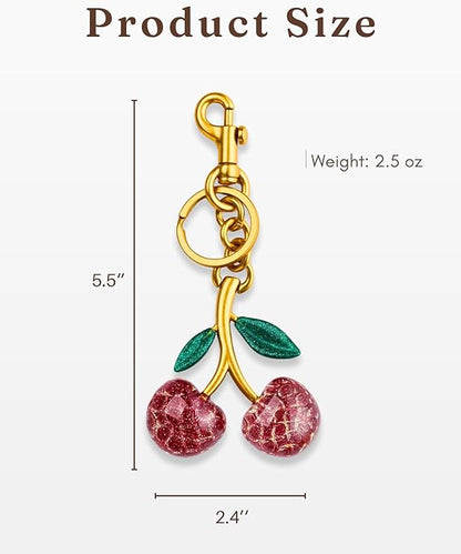 Cherry & Handmade Bow Bag Charms（Pink&Gold)