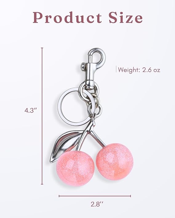 Cherry & Handmade Bow Bag Charms（Pink & Sliver)