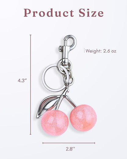 Cherry & Handmade Bow Bag Charms（Pink & Sliver)