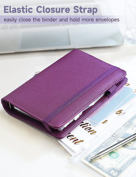 A6 Budget Binder for Money Saving Binder 10 Cash Pockets (Dark Purple)