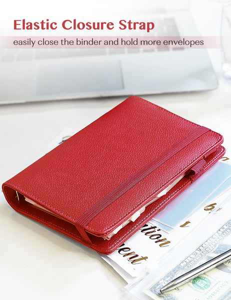 A6 Budget Binder for Money Saving Binder 10 Cash Pockets (Red)
