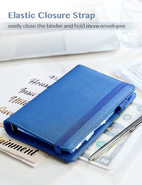 A6 Budget Binder for Money Saving Binder 10 Cash Pockets (Blue)