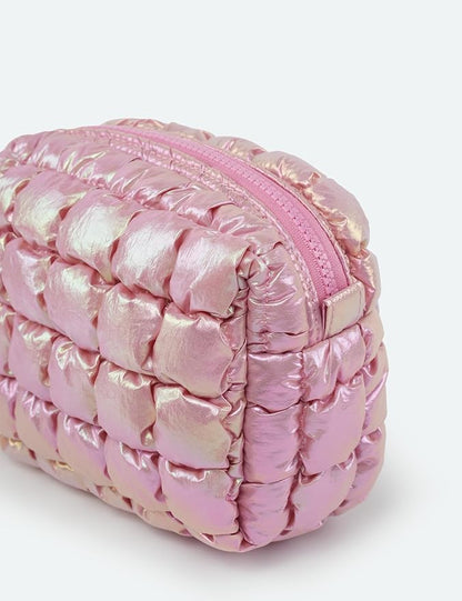 Iridescent Pink Quilted Makeup Bag