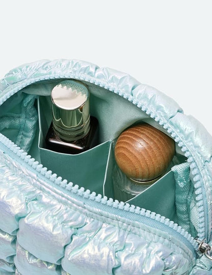 Iridescent Blue Quilted Makeup Bag