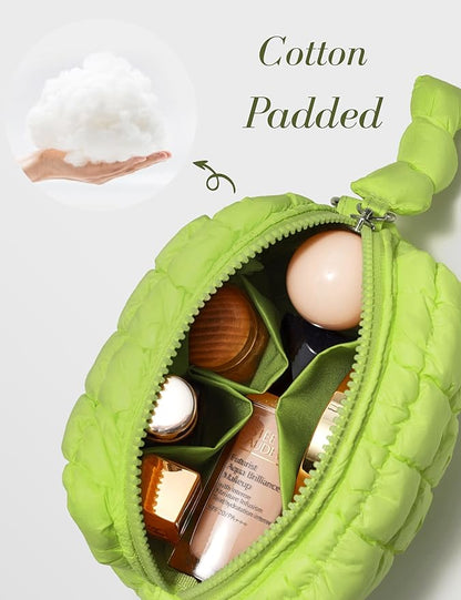 Apple Green Quilted Makeup Bag
