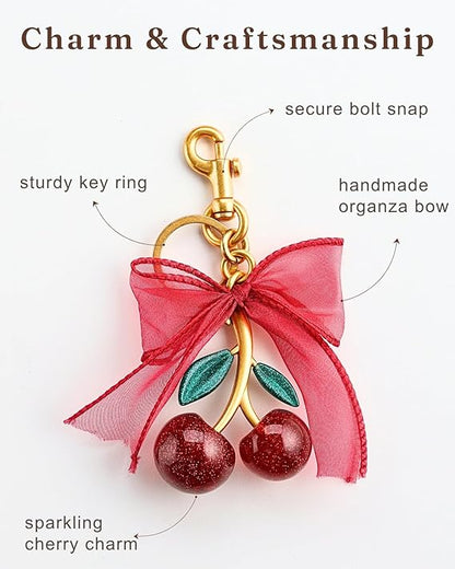 Cherry & Handmade Bow Bag Charms（Red&Gold)