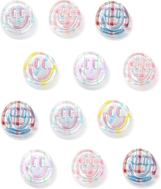 Mymazn 12Pcs Fridge Magnets ,Resin Smile Face Decorative Magnets (Colorful Stripes)