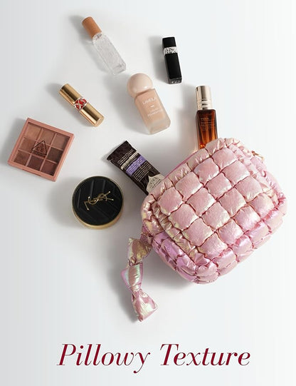 Iridescent Pink Quilted Makeup Bag