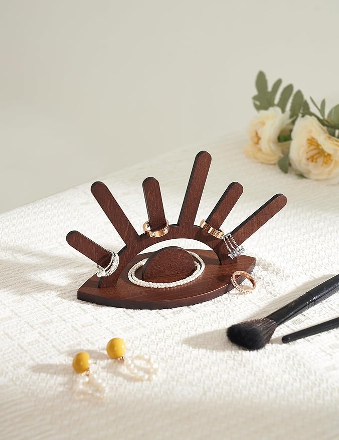 Evil Eye Ring Display Wood Ring Stand（Brown Wood）
