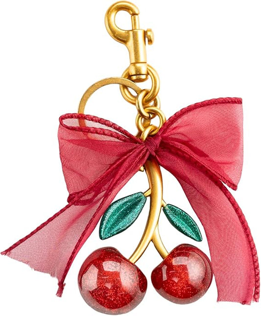 Cherry & Handmade Bow Bag Charms（Red&Gold)