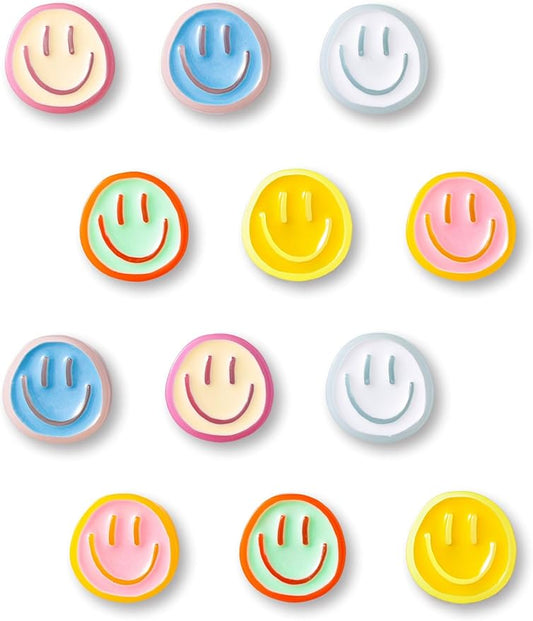 Mymazn 12Pcs Fridge Magnets ,Resin Smile Face Decorative Magnets (Neon)