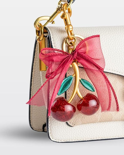 Cherry & Handmade Bow Bag Charms（Red&Gold)