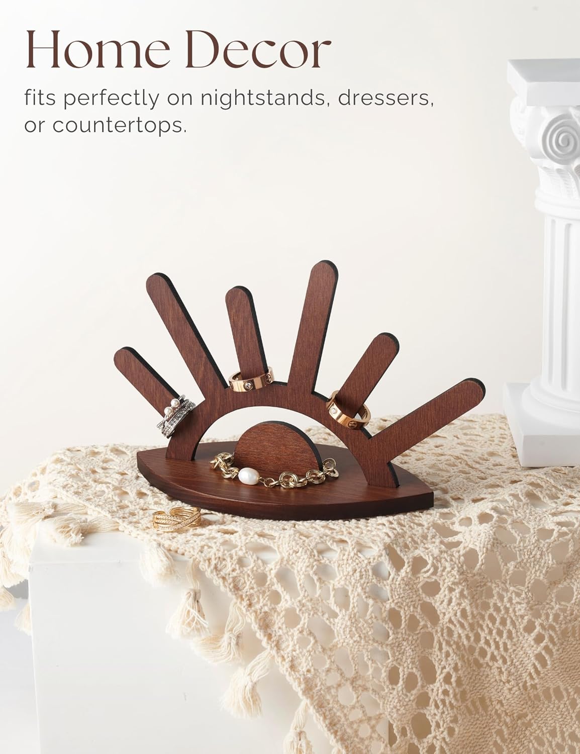 Evil Eye Ring Display Wood Ring Stand（Brown Wood）