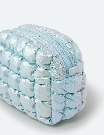 Iridescent Blue Quilted Makeup Bag