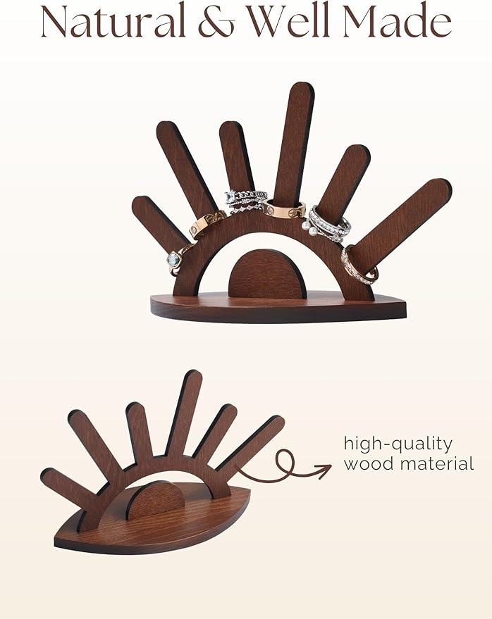 Evil Eye Ring Display Wood Ring Stand（Brown Wood）