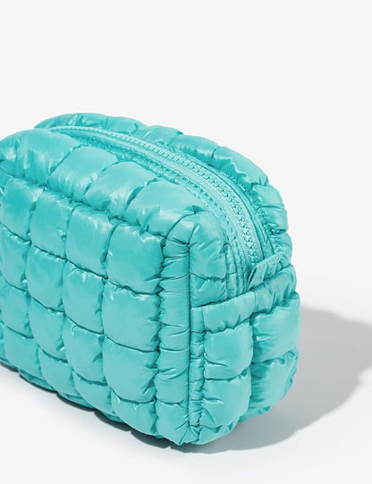Turquoise Quilted Makeup Bag –  Travel Cosmetic Pouch for Purse & Toiletries