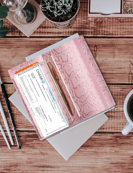 7"x3.5" Pink Vegan Leather Checkbook Cover