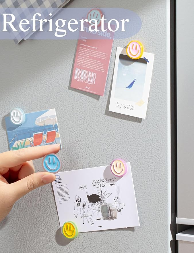 Mymazn 12Pcs Fridge Magnets ,Resin Smile Face Decorative Magnets (Neon)