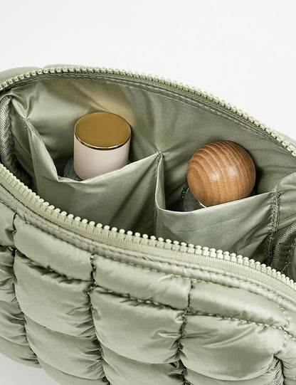 Sage Green  Quilted Makeup Bag