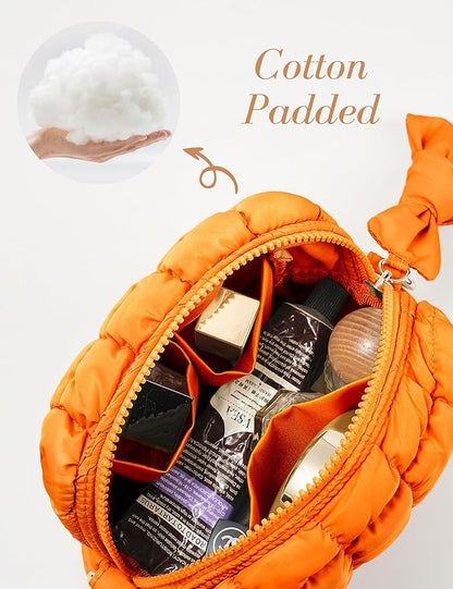 Orange  Quilted Makeup Bag