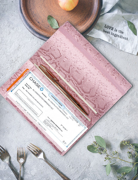 7"x3.5" Pink Vegan Leather Checkbook Cover