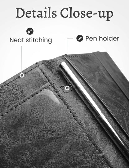 7"x3.7" Black Vegan Leather Checkbook Cover