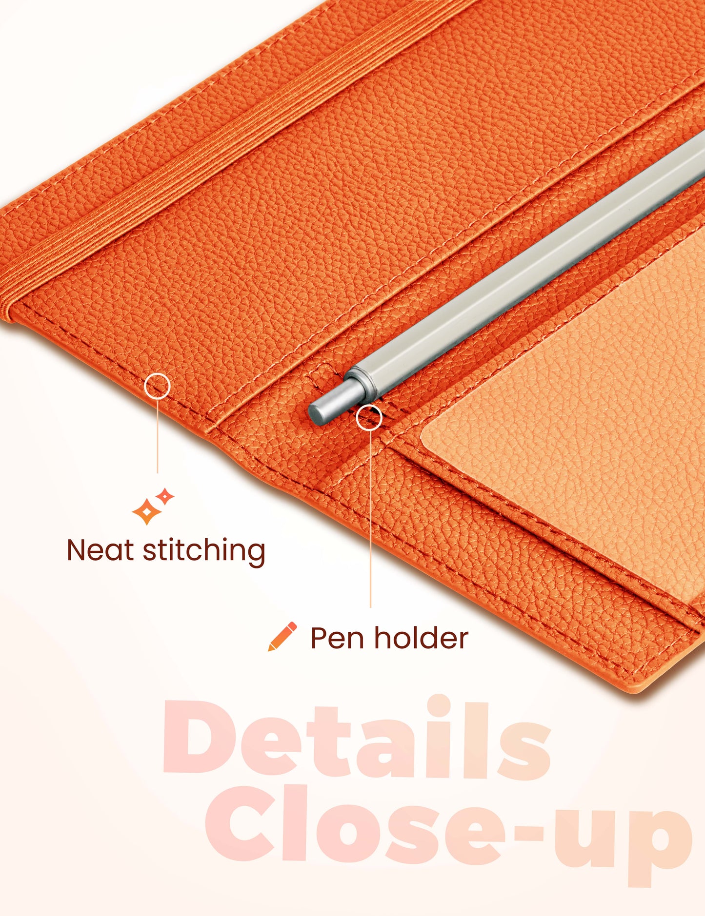 7"x3.7" Orange Vegan Leather Checkbook Cover