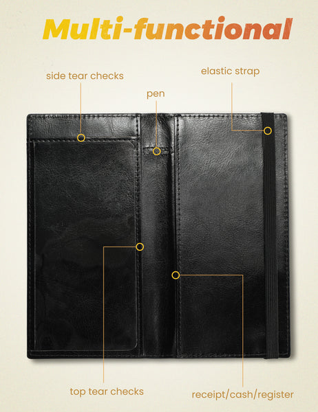7"x3.7" Black & Gold Vegan Leather Checkbook Cover