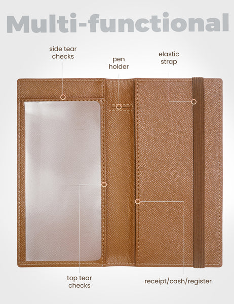 7"x3.7" Tan Vegan Leather Checkbook Cover
