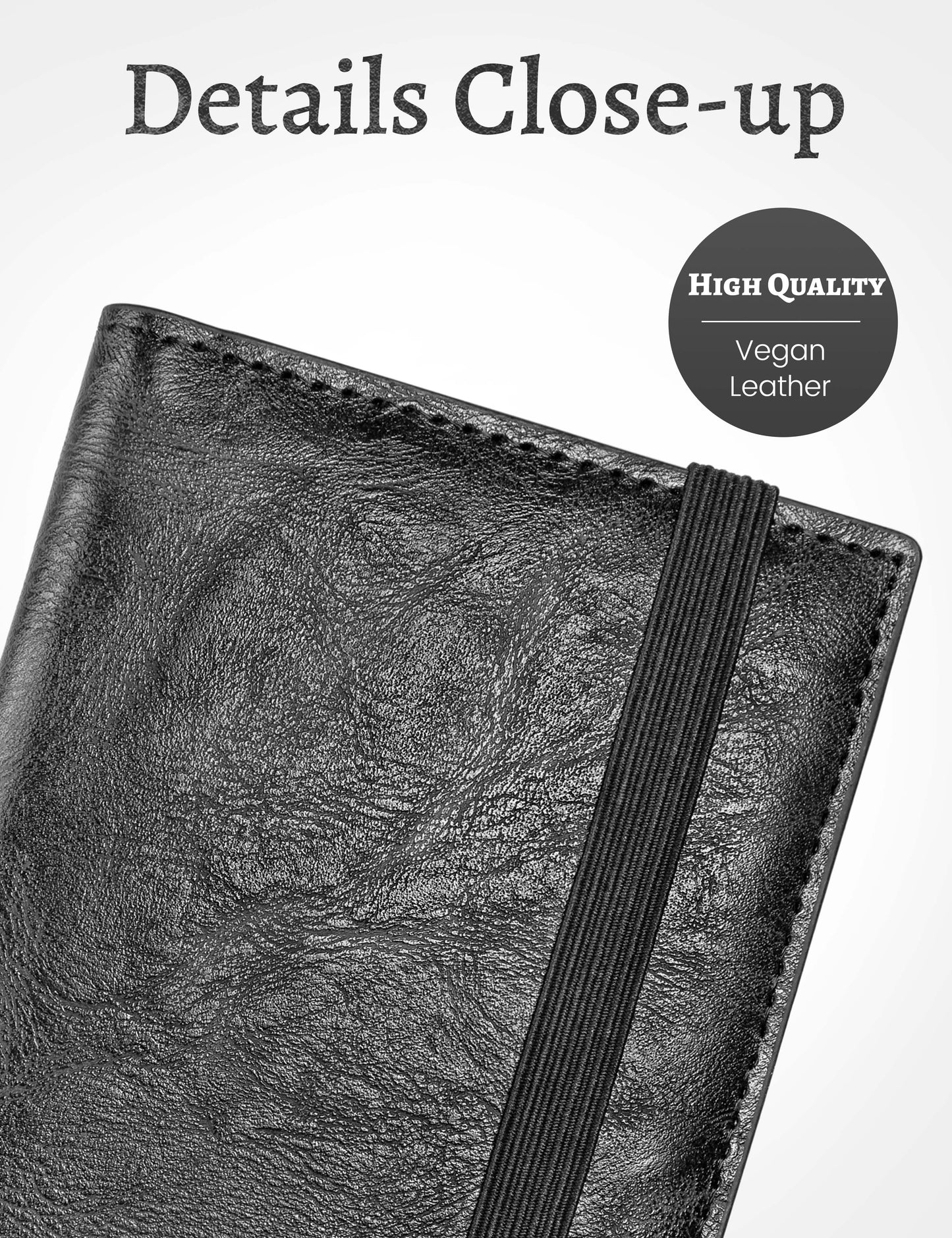 7"x3.7" Black Vegan Leather Checkbook Cover