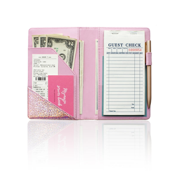 4.7x7.5" Holographic Glitter Pink Server Book Wallet