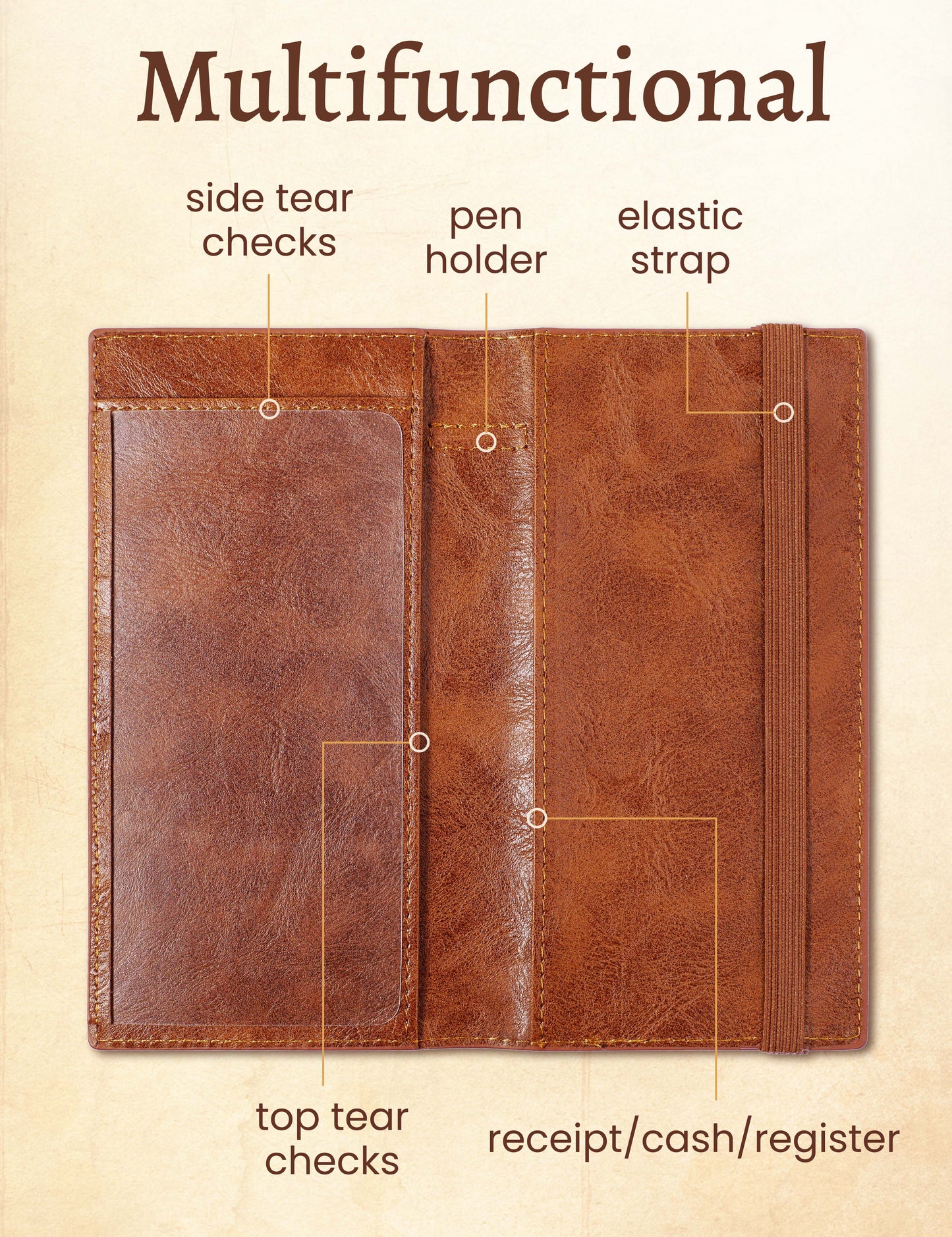 7"x3.7" Brown Vegan Leather Checkbook Cover