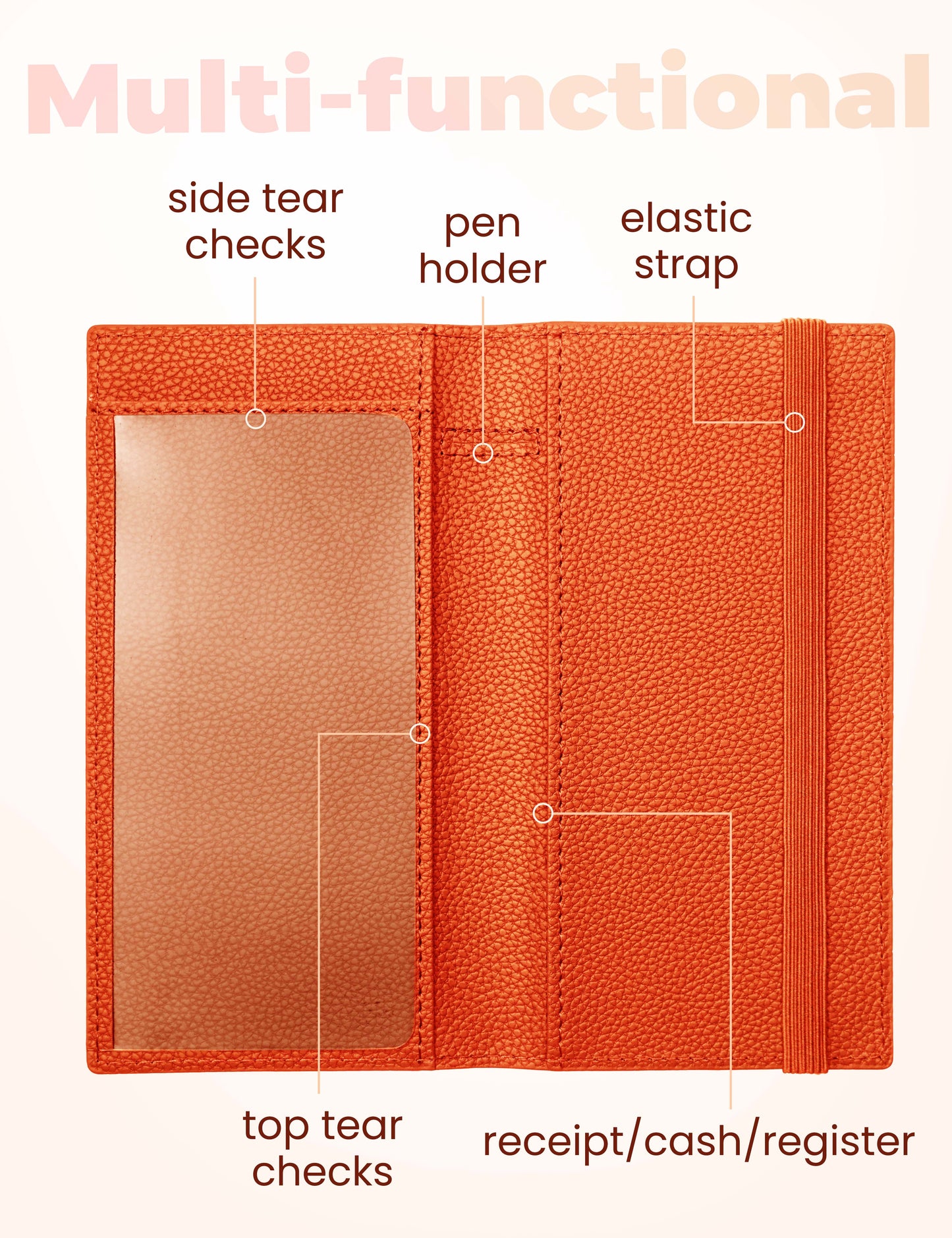 7"x3.7" Orange Vegan Leather Checkbook Cover