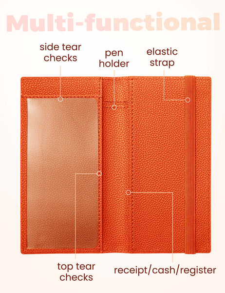 7"x3.7" Orange Vegan Leather Checkbook Cover