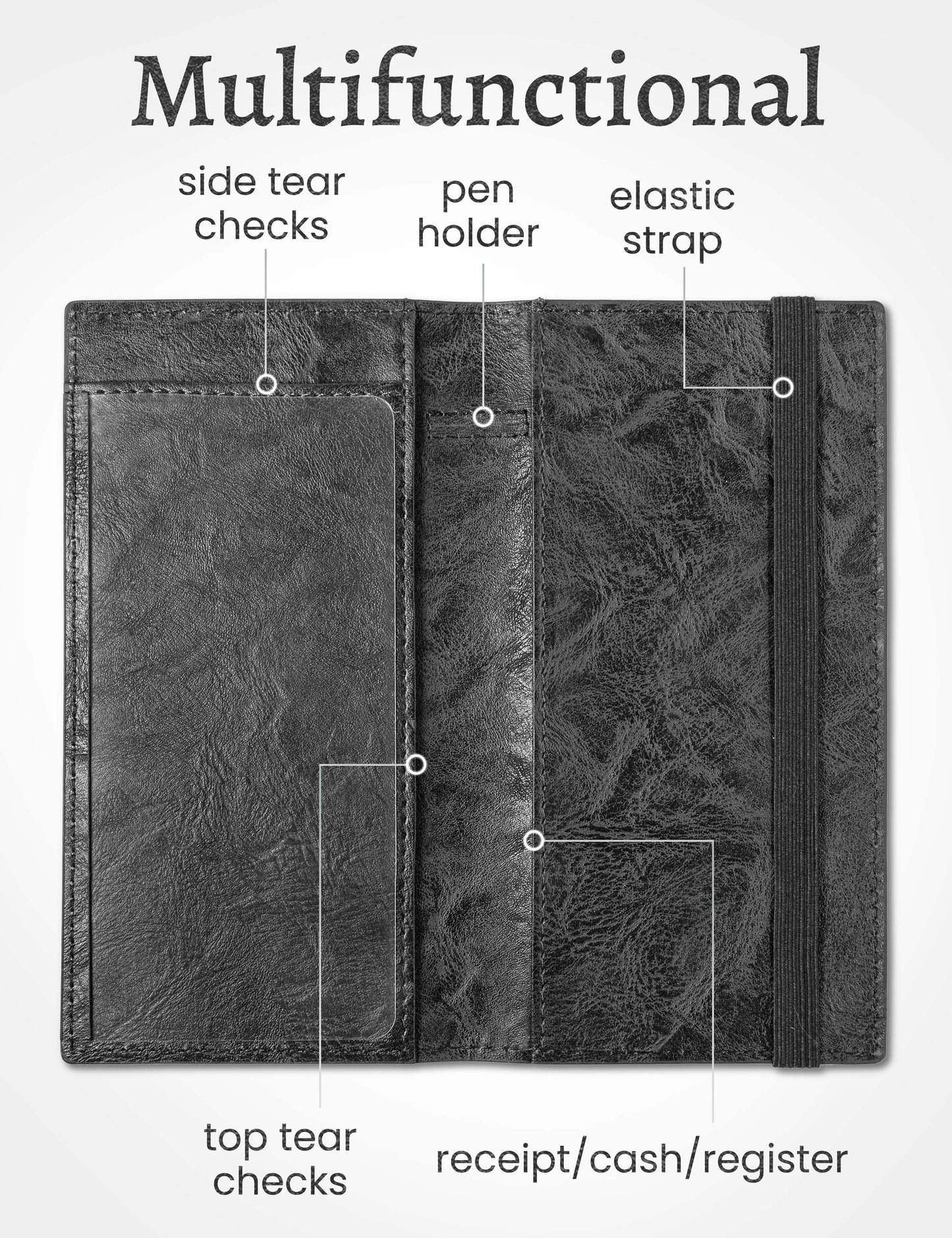 7"x3.7" Black Vegan Leather Checkbook Cover