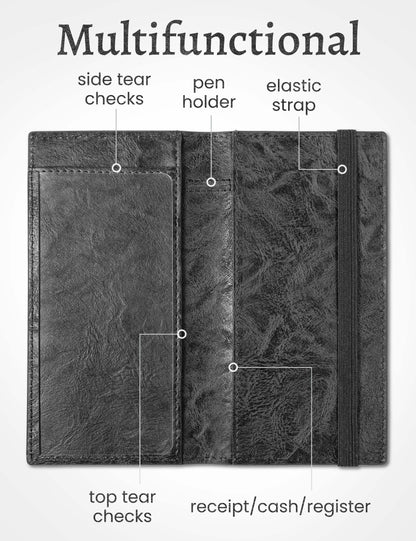 7"x3.7" Black Vegan Leather Checkbook Cover
