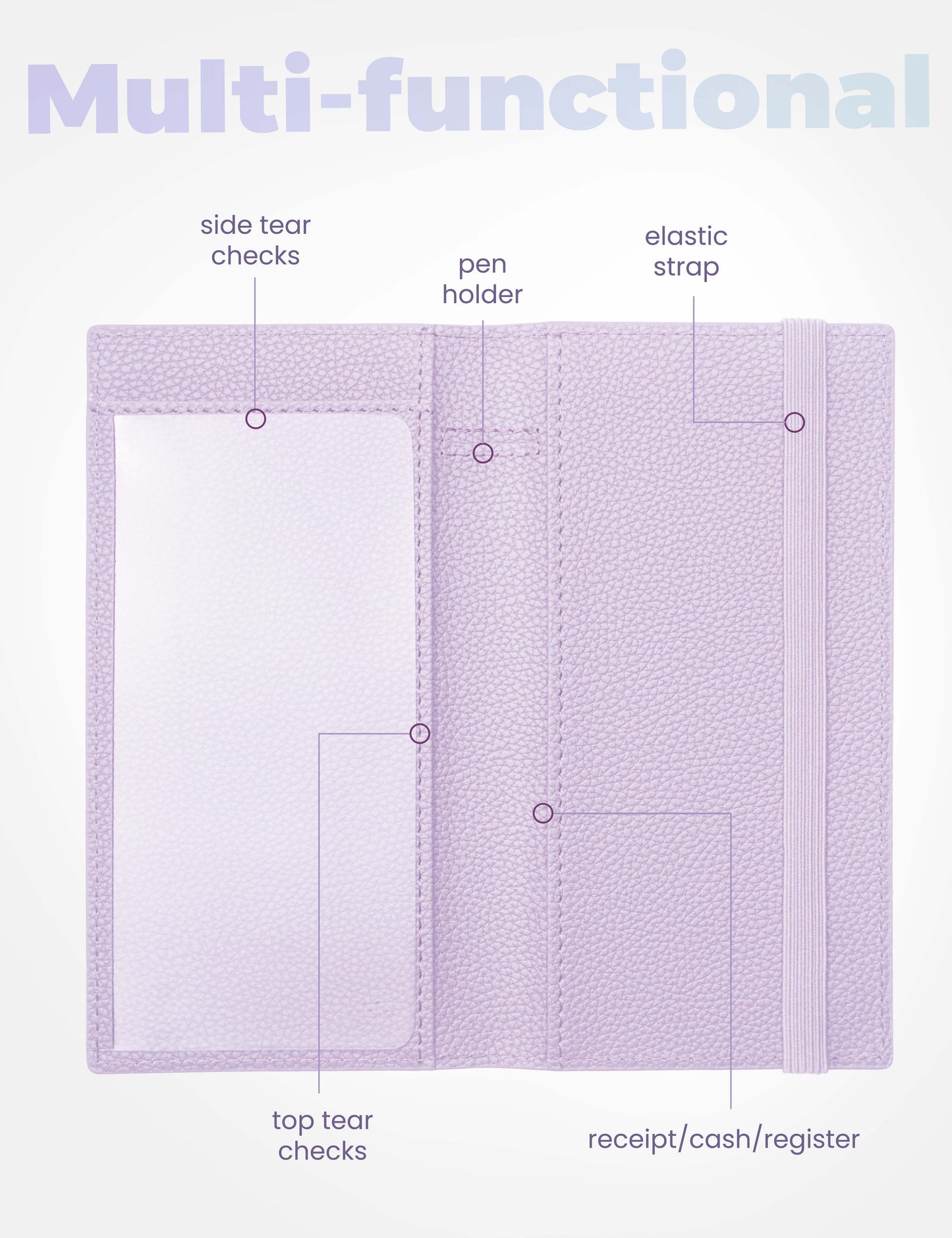 7"x3.7" Lavender Vegan Leather Checkbook Cover
